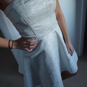 Express Sparkly Silver White Homecoming Dress